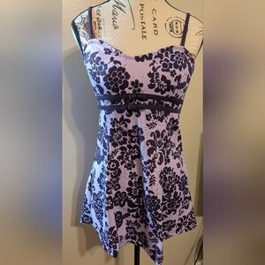 It Figures Slender Thighs Floral Purple Lavender Swim Dress Size 10 Swimsuit
